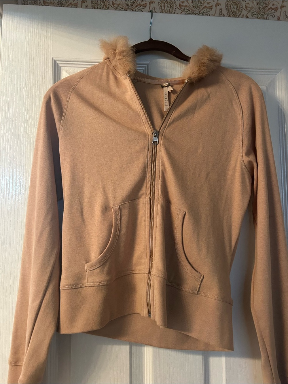 Fuzzy Hood Zip-Up Jacket in Blush